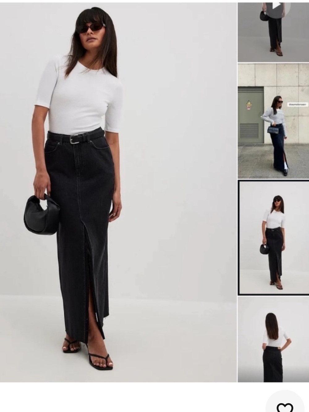 Black Denim Maxi Skirt with Front Slit